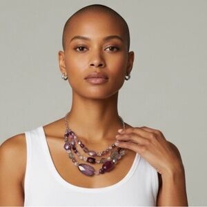 LOFT Vintage Purple Pink and Silver Beaded Necklace